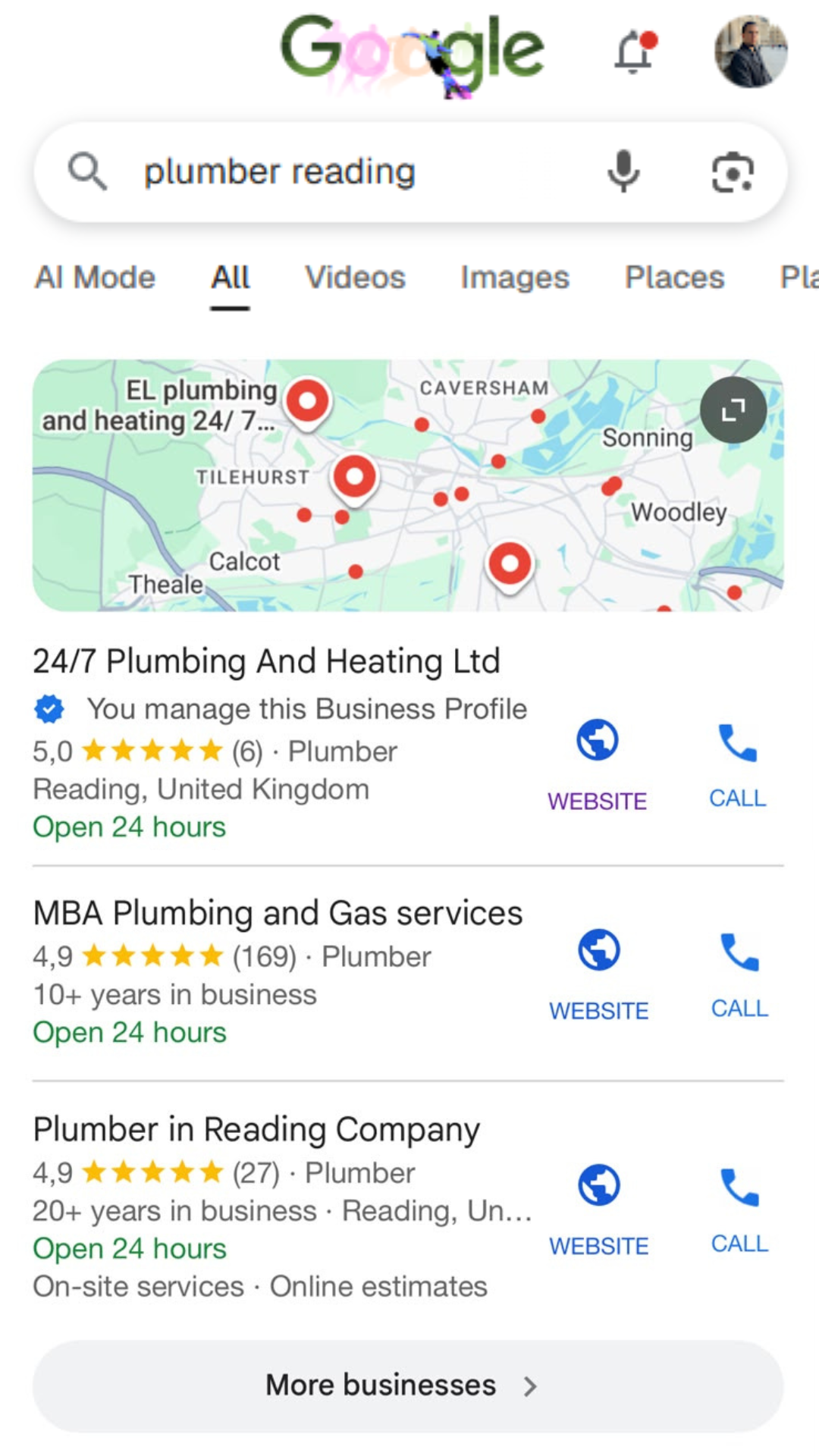 Top Google ranking for plumber Reading