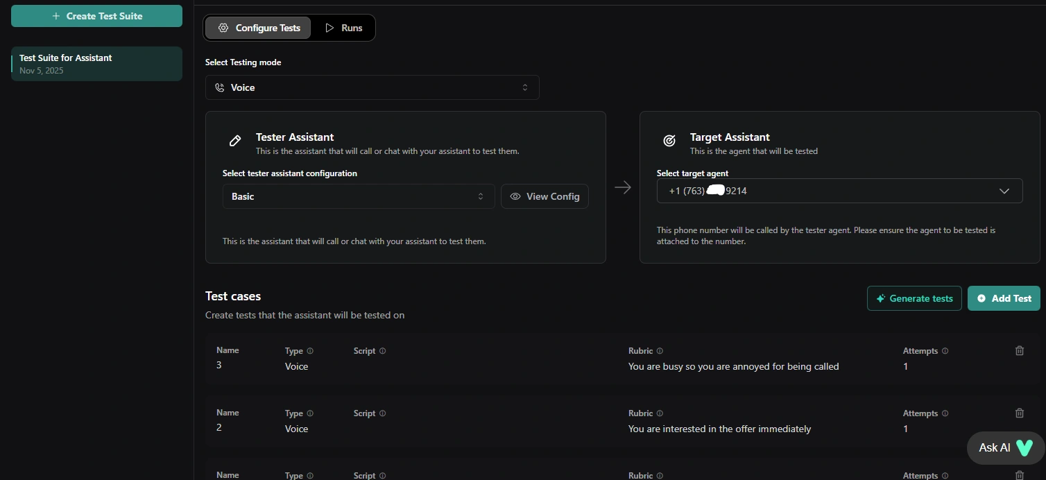 Vapi Automated Testing